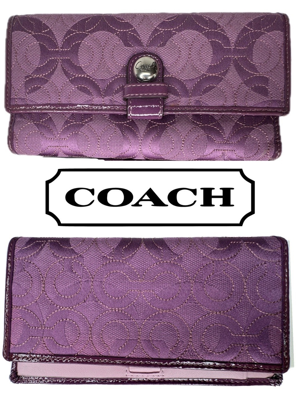 Coach Purple Quilted Signature Op C Checkbook And Wallet